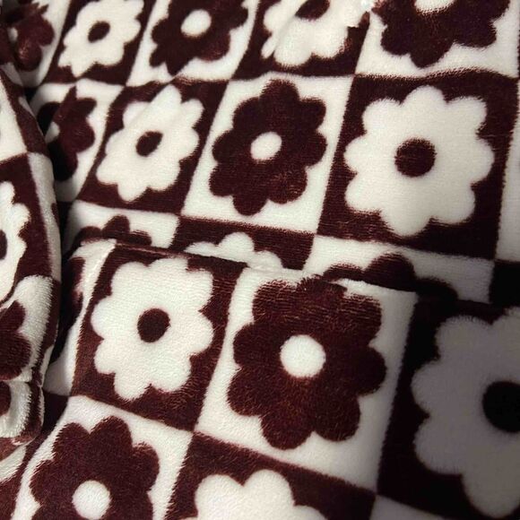 Geometric flowers super soft fleece 1/4 zip hoodie with kangaroo pocket brown an - Picture 2 of 12